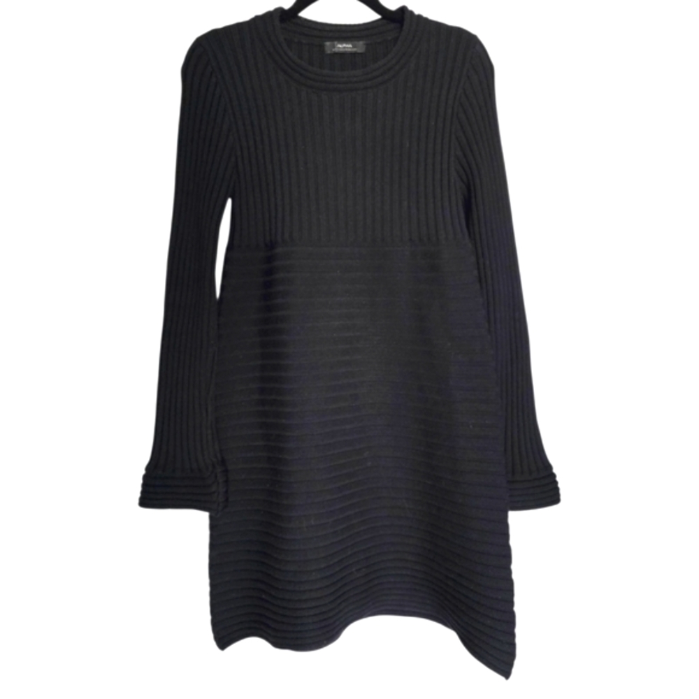 ALPHA Massimo Rebecchi IT44 Black Ribbed Knit Sweater‎ Dress